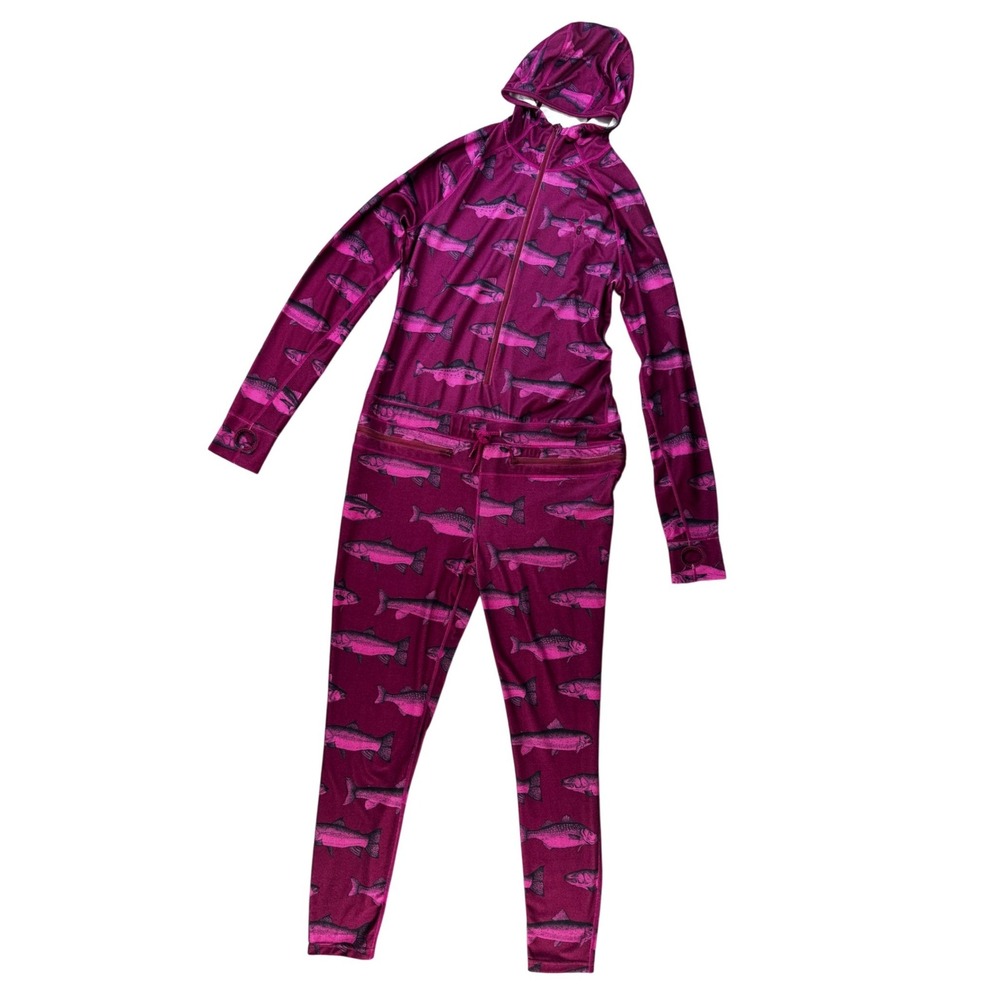 Airblaster Ninja Suit Women's Large Base Layer Fish Print Hooded Outdoors‎